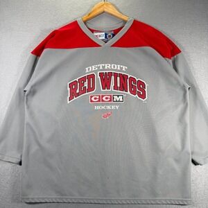 Vintage CCM Detroit Red Wings Hockey Jersey‎ Men's Gray Red Adult Size Large